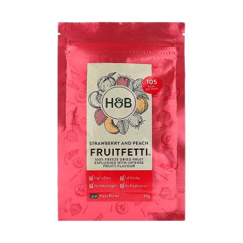 HOLLAND & BARRETT FRUITFETTI šaltyje džiovinti persikai ir braškės, 30 g