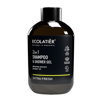ECOLATIER EXTRA FRESH 2IN1 plaukų šampūnas ir dušo želė, 400 ml