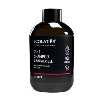 ECOLATIER SPORT 2IN1 plaukų šampūnas ir dušo želė, 400 ml