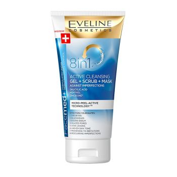 EVELINE 8IN1 ACTIVE CLEANSING veido želė + šveitiklis + kaukė, 150 ml