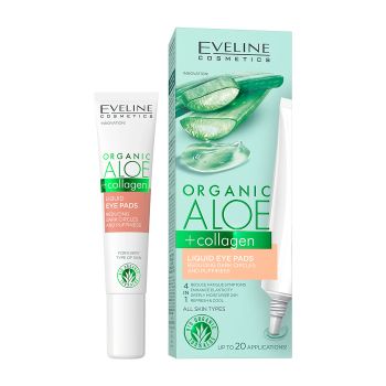 EVELINE ORGANIC ALOE +COLLAGEN LIQUID EYE PADS paakių skystis, 20 ml