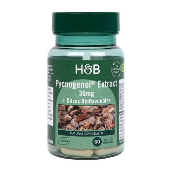 H&B PYCNOGENOL® jūrinės pušies žievės ekstraktas 30 mg ir citrusinių vaisių bioflavonoidai, 60 kap.
