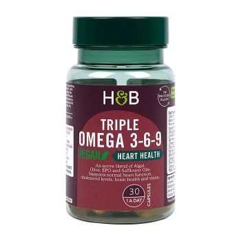 H&B HIGH STRENGTH VEGAN TRIPLE omega 3-6-9 aliejus 680 mg, 30 kapsulių
