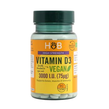 H&B HIGH STRENGTH VEGAN vitaminas D3 3000 TV, 90 tablečių