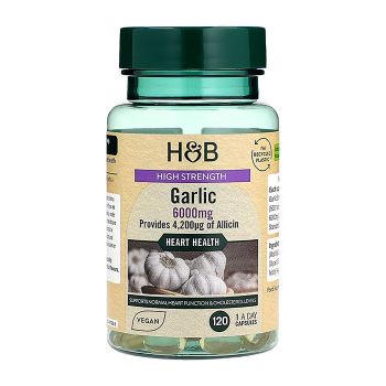 H&B HIGH STRENGTH česnakas 6000 mg, 120 kapsulių