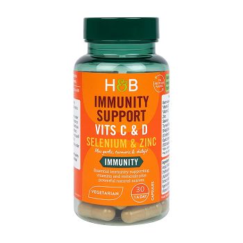 H&B vitaminas C, vitaminas D, selenas ir cinkas imunitetui, 30 kapsulių