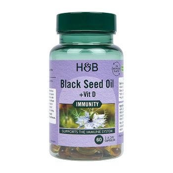 H&B juodųjų sėklų aliejus ir vitaminas D, 60 kapsulių