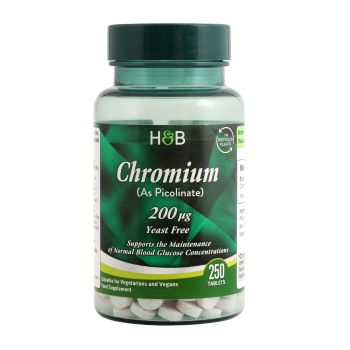 H&B chromo pikolinatas 200 µg, 250 tablečių