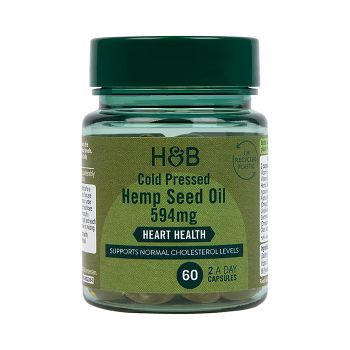 H&B šalto spaudimo kanapių sėklų aliejus 594 mg, 60 kapsulių