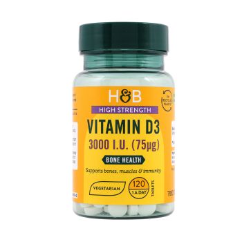 H&B HIGH STRENGTH vitaminas D3 3000 TV, 120 tablečių