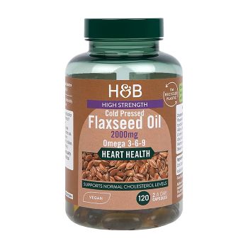 H&B HIGH STRENGTH linų sėmenų aliejus 2000 mg, 120 kapsulių