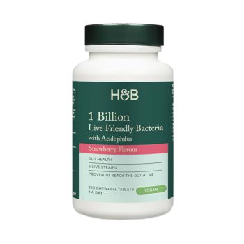H&B gerosios bakterijos, 1 milijardas, braškių skonio, 60 kramtomų tablečių