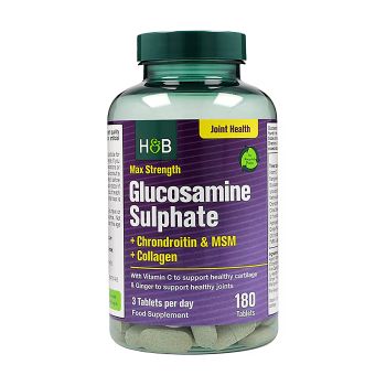 H&B MAX STRENGTH gliukozaminas, chondroitinas, MSM ir kolagenas, 180 tablečių