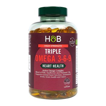 H&B HIGH STRENGTH TRIPLE omega 3-6-9, 120 kapsulių