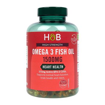 H&B omega 3 žuvų taukai 1500 mg, 120 kapsulių