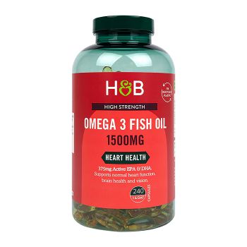 H&B omega 3 žuvų taukai 1500 mg, 240 kapsulių