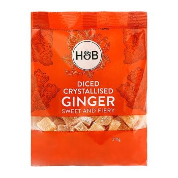 HOLLAND & BARRETT kubeliais pjaustyti cukruoti imbierai, 210 g