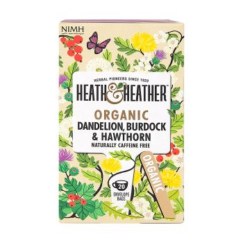 HEATH & HEATHER ekologiška arbata su kiaulpienėmis, varnalėšomis ir gudobelėmis, 20 vnt.