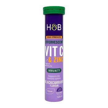 H&B HIGH STRENGTH vitaminas C ir cinkas, juodųjų serbentų skonio, 20 šnypščiųjų tablečių