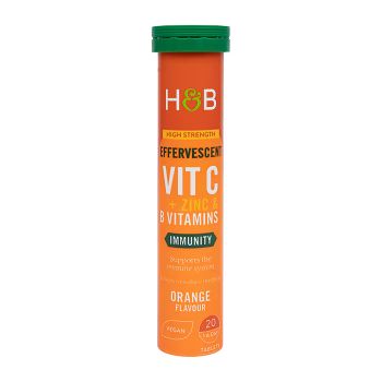 H&B vitaminas C, cinkas ir B grupės vitaminai, apelsinų skonio, 20 šnypščiųjų tablečių