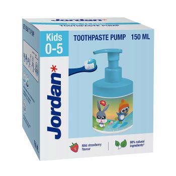 JORDAN KIDS 0-5 vaikų dantų pasta su dozatoriumi, 150 ml