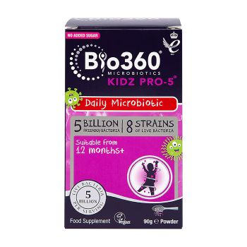 BIO 360 MICROBIOTICS KIDZ PRO-5 gerosios bakterijos, milteliai, 90 g