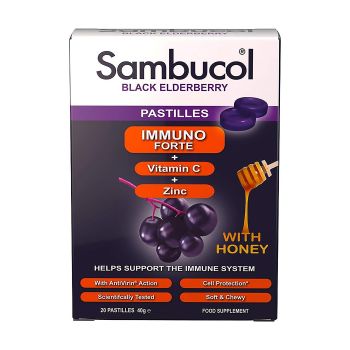 SAMBUCOL IMMUNO FORTE juodasis šeivamedis imunitetui, 20 kreamtomųjų tablečių