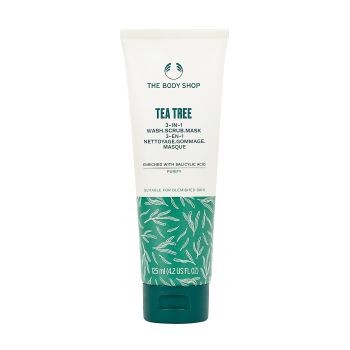 THE BODY SHOP TEA TREE 3-IN-1 veido prausiklis, šveitiklis, kaukė, 125 ml