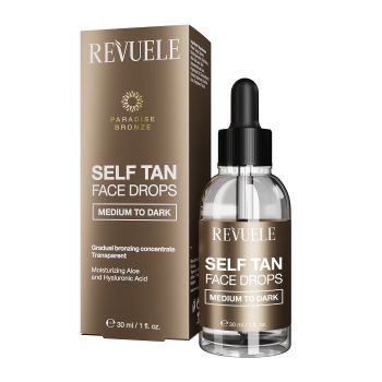 REVUELE SELF TAN MEDIUM TO DARK savaiminio įdegio veido lašai, 30 ml