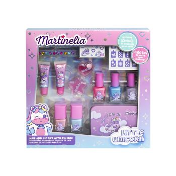 MARTINELIA LITTLE UNICORN vaikų nagų ir lūpų rinkinys su skardine dėžute