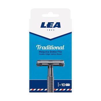 LEA TRADITIONAL dvipusis skustuvas ir skutimosi peiliukai (10 vnt.)
