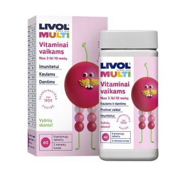 LIVOL MULTI vitaminai vaikams, vyšnių skonio, 60 kramtomųjų tablečių