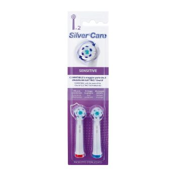 SILVER CARE SENSITIVE keičiamosios elektroninio dantų šepetėlio galvutės (2 vnt.)