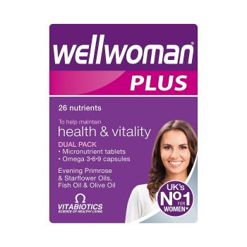 VITABIOTICS WELLWOMAN PLUS maisto papildas moterims, 28 kapsulės ir 28 tabletės
