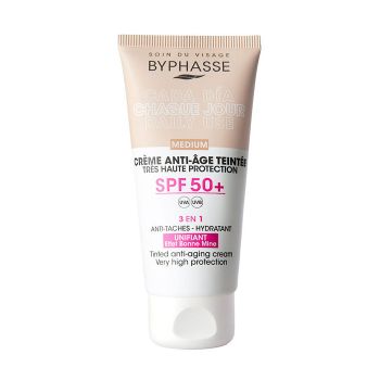 BYPHASSE 3 IN 1 SPF50+ MEDIUM atspalvį suteikiantis apsauginis veido kremas, 50 ml