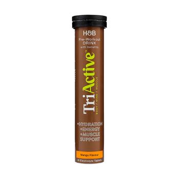 H&B TRI ACTIVE PRE WORKOUT elektrolitai, mangų skonio, 20 šnypščiųjų tablečių