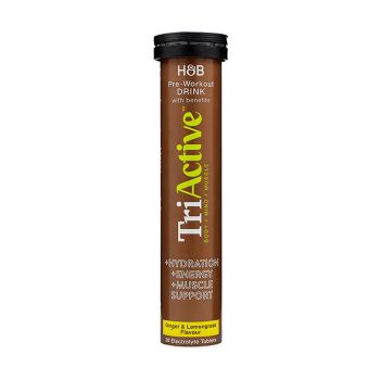 H&B TRI ACTIVE PRE WORKOUT elektrolitai, imbierų ir citrinžolių skonio, 20 šnypščiųjų tablečių