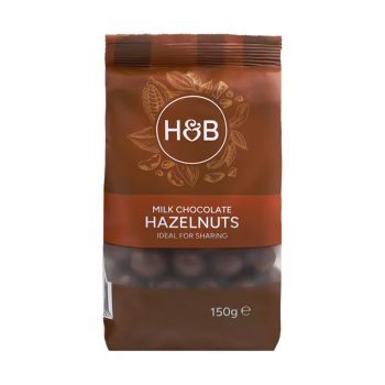 HOLLAND & BARRETT skrudinti lazdyno riešutai padengti pieniniu šokoladu, 150 g
