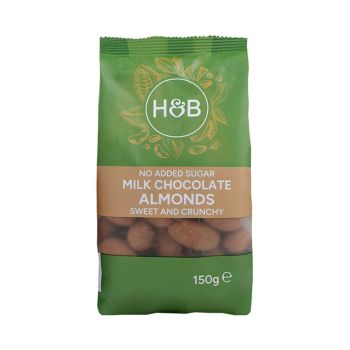 HOLLAND & BARRETT migdolai padengti pieniniu šokoladu be pridėtinio cukraus, 150 g