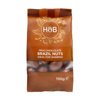 HOLLAND & BARRETT bertoletijų riešutai padengti pieniniu šokoladu, 150 g