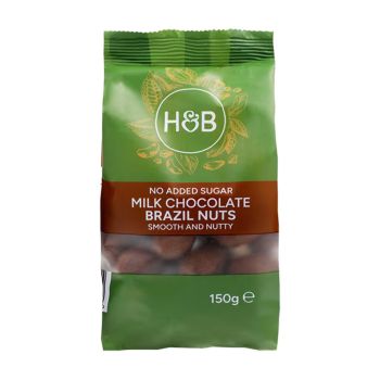 HOLLAND & BARRETT bertoletijų riešutai pieniniame šokolade be pridėtinio cukraus, 150 g