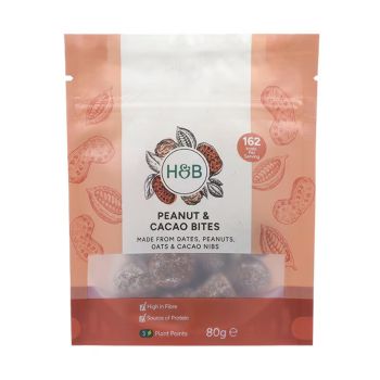 H&B žemės riešutų ir kakavos kąsneliai, 80 g
