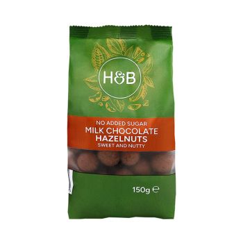 H&B pieniniu šokoladu dengti lazdyno riešutai be pridėtinio cukraus, 150 g