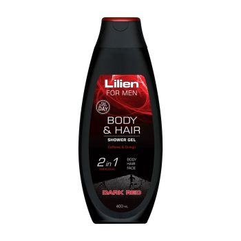LILIEN FOR MEN DARK RED 2 IN 1 ENERGIZING vyrų šampūnas - dušo želė, 400 ml
