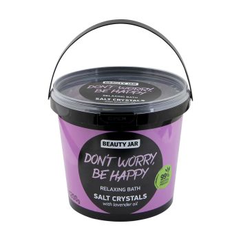 BEAUTY JAR DON'T WORRY BE HAPPY vonios druskos kristalai su levandų aliejumi, 1200 g
