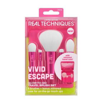 REAL TECHNIQUES VIVID ESCAPE GLOW-TO+GO kelioninis makiažo šepetėlių rinkinys