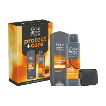 DOVE MEN PROTECT + CARE SANDALWOOD + VANILLA vyrų kūno priežiūros priemonių rinkinys