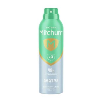 MITCHUM UNSCENTED 48H moterų purškiamasis dezodorantas antiperspirantas, 200 ml