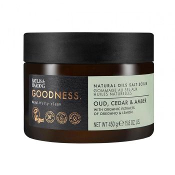 BAYLIS & HARDING GOODNESS OUD, CEDAR & AMBER druskos kūno šveitiklis, 450 g