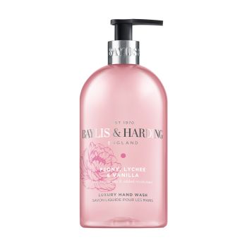 BAYLIS & HARDING ENGLAND PEONY, LYCHEE & VANILLA rankų prausiklis, 500 ml